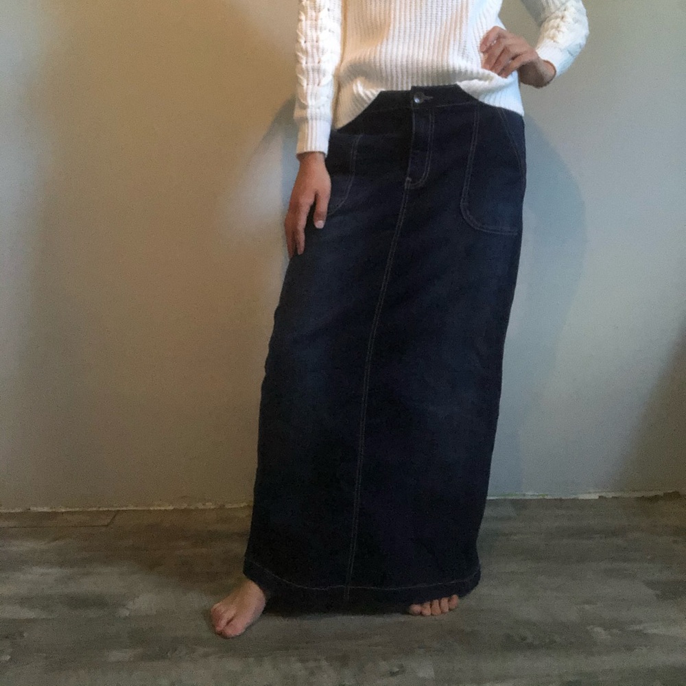 Long dark denim skirt